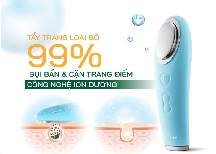 Máy rửa mặt và đẩy tinh chất Dr.Glatt Dua Fit Pro (Màu xanh) được trang bị công nghệ ion dương có thể loại bỏ 99% bụi bẩn trên da