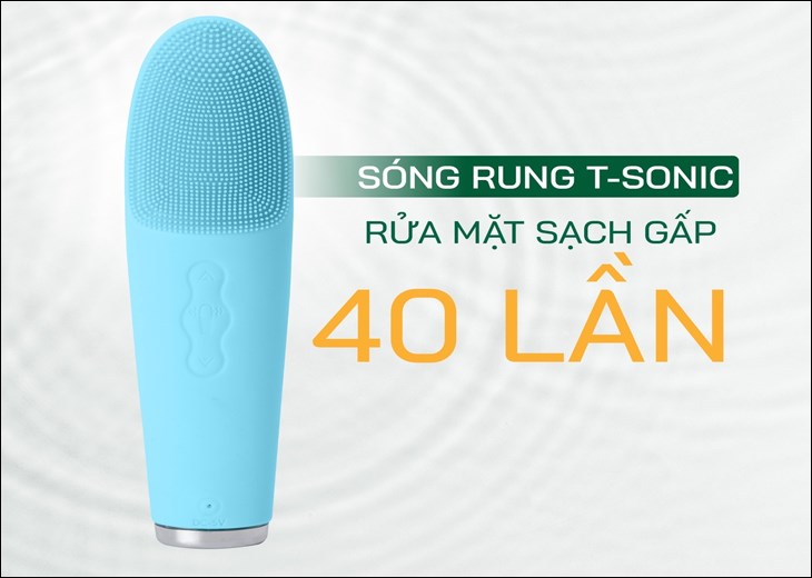 Máy rửa mặt và đẩy tinh chất Dr.Glatt Dua Fit Pro (Màu xanh) sử dụng công nghệ T-Sonic giúp làm sạch da gấp 40 lần so với rửa mặt bằng tay