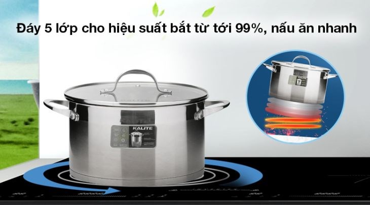 Bộ 3 nồi inox 5 đáy nắp kính Kalite KL-333 giúp người dùng rút ngắn thời gian nấu, tiết kiệm năng lượng hơn nhờ khả năng hấp thu nhiệt tốt 