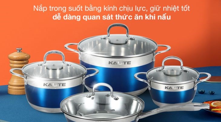 Chất liệu nắp nồi Kalite bằng kính chịu lực giúp chịu lực và giữ nhiệt tốt, dễ dàng quan sát thức ăn trong suốt quá trình nấu