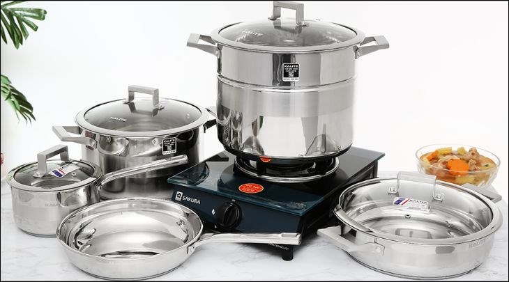 Bộ nồi chảo inox 5 đáy nắp kính Kalite KL-339 có thể sử dụng tốt trên bếp ga, bếp hồng ngoại, bếp từ