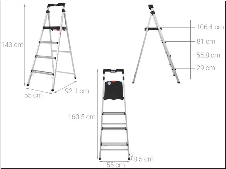 Thang nhôm ghế 4 bậc Sumo ADS-604 có chiều cao 143 cm, phù hợp sử dụng cho những công việc có độ cao ở tầm trung