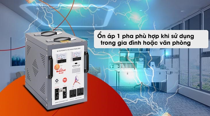 Ổn áp Robot 1 pha 5KVA 140 giúp ổn định mạng lưới điện ở văn phòng, gia đình nhờ sử dụng ổn áp 1 pha 