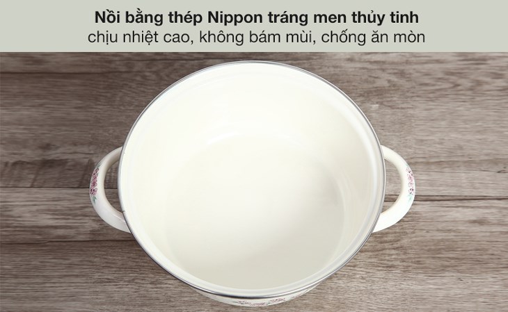 Nồi thép Nippon tráng men nắp kính 26 cm Fujihoro SKW-32G được làm từ chất liệu thép Nippon, chịu nhiệt cao lên đến 850 độ C