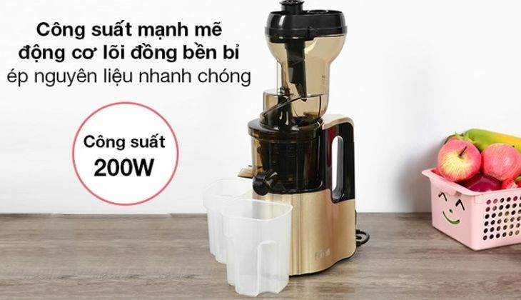 Nhờ ứng dụng động cơ lõi bền bỉ, máy ép Ferroli FSJ-200M có khả năng vận hành ở công suất 200W nhưng vẫn không phát ra tiếng ồn quá lớn gây khó chịu