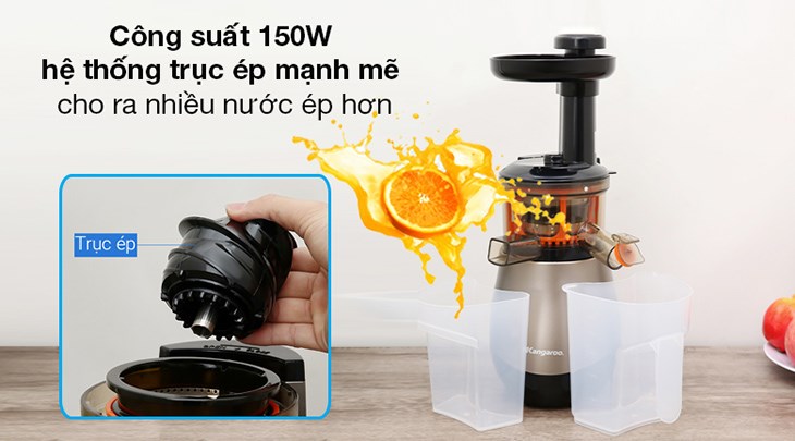 Máy ép chậm Kangaroo KG150SJ sở hữu công suất 150W mạnh mẽ và hệ thống trục chắc chắn