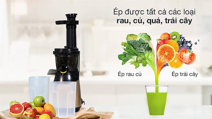 Máy ép chậm Ferroli FSJ-150M có thể ép kiệt bã tất cả các loại rau, củ, quả và trái cây mọng nước