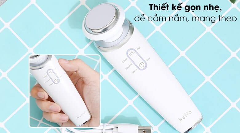Máy massage mặt Halio Ion Cleansing & Moisturizing White sở hữu kiểu dáng nhỏ gọn, thuận tiện cầm nắm