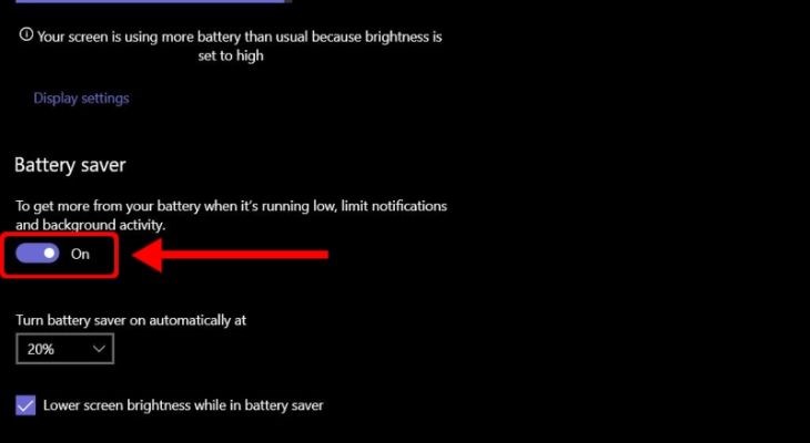 Bạn chuyển trạng thái của Battery saver từ Off sang On