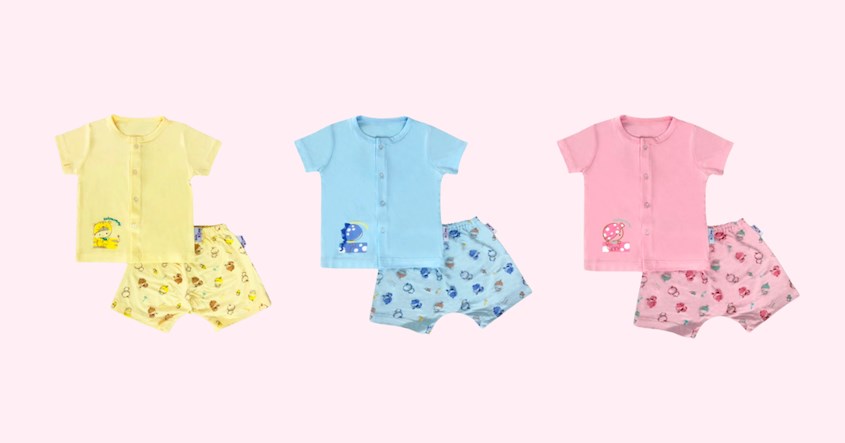 Bộ tay ngắn cài giữa màu in BabyMommy - Màu ngẫu nhiên