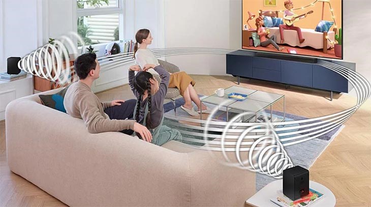 Bộ loa thanh Samsung HW-C450/XV 300W trang bị công nghệ Adaptive Sound 2.0 tinh chỉnh âm thanh với nội dung mang đến trải nghiệm nghe chân thực