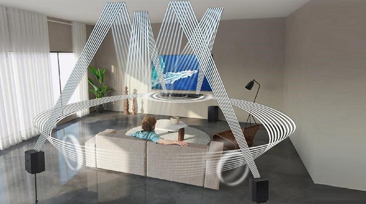 Bộ loa thanh Samsung HW-Q930B 540W trang bị công nghệ SpaceFit Sound phân tích độ dội âm trong không gian bố trí, tự động tối ưu hiệu ứng âm thanh vòm và giọng nói