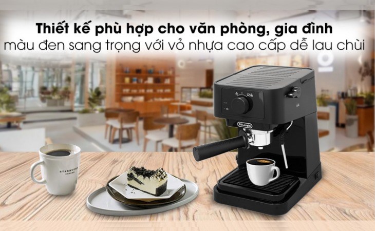 Máy pha cà phê Delonghi EC230.BK có thiết kế nhỏ gọn, phù hợp cho gia đình, văn phòng