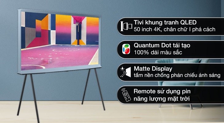 Smart Tivi The Serif QLED Samsung 4K 50 inch QA50LS01BB có kiểu dáng độc đáo và hiện đại, nâng cao chất lượng không gian sống