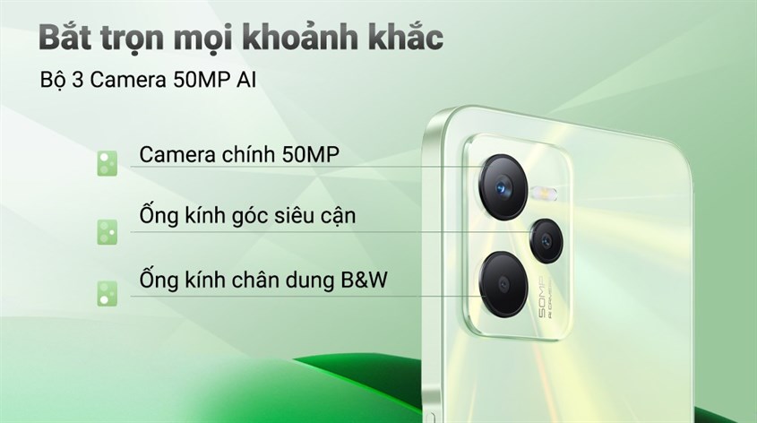 Realme C35 được trang bị cụm 3 camera với độ phân giải của camera chính lên đến 50 MP