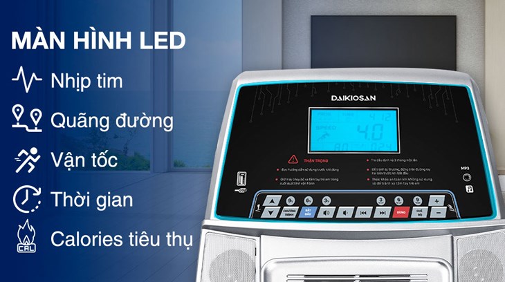 Với máy chạy bộ  Daikiosan DKCB-00001 bạn có thể theo dõi nhịp tim dễ dàng qua màn hình LED và gia tăng chỉ số cadence