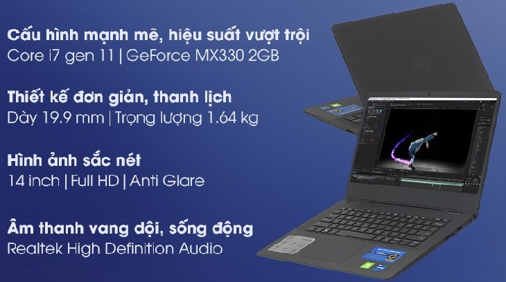 Laptop Dell Vostro 3400 i7 (V4I7015W1) có sức mạnh hiệu năng từ chip Intel thế hệ 11, đáp ứng mọi nhu cầu sử dụng 