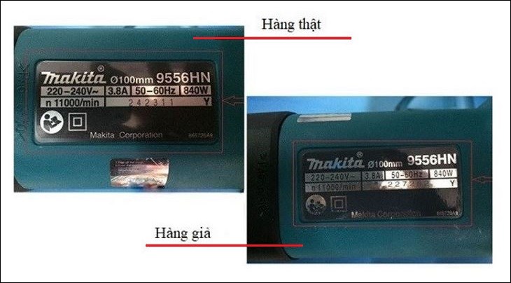 Dấu hiệu phân biệt máy mài Makita thật và giả dựa vào nhãn mác