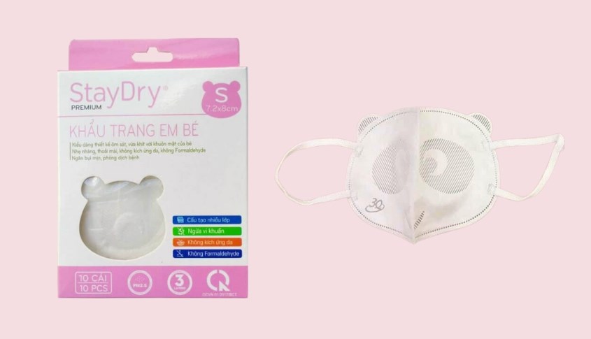Hộp 10 cái khẩu trang y tế cho bé StayDry 3 lớp size S - Màu trắng Hộp 10 cái khẩu trang y tế cho bé StayDry 3 lớp size S - Màu trắng