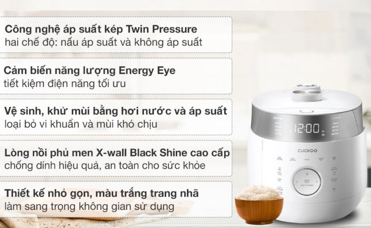 Nồi cơm áp suất cao tần Cuckoo 1.08 lít CRP-LHTR0609F/WHSIVNCV có chế độ nấu áp suất giúp nấu nhanh các món hầm
