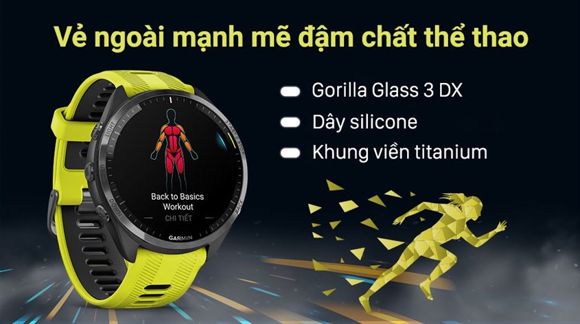 Vẻ ngoài được hoàn thiện bởi chất liệu cao cấp: khung viên titanium, dây silicone