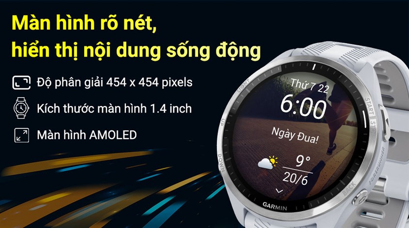 Màn hình của Forerunner 965 lên đến 1.4 inch mang đến khung hiển thị rộng lớn
