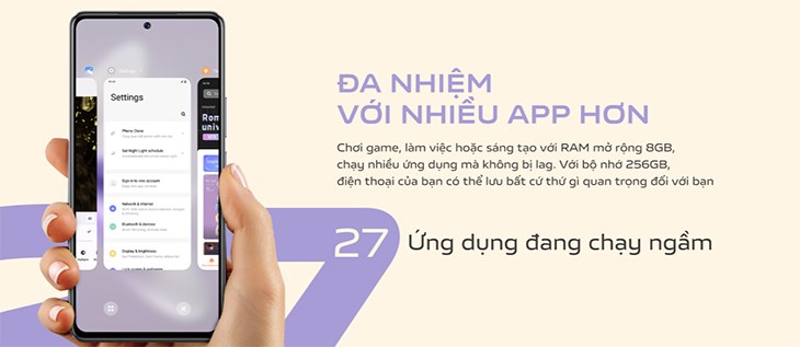 Vivo V27e được trang bị RAM 8GB cùng bộ nhớ trong 256GB