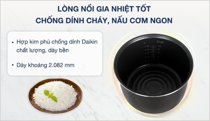 Lòng nồi cơm cao tần Sunhouse Mama 1.8 lít SHD8959 làm từ hợp kim phủ chống dính bền bỉ, an toàn