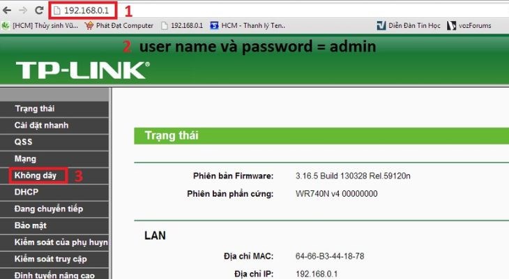 Nhập dãy số 192.168.0.1 vào ô địa chỉ thì bạn sẽ vào được màn hình cài đặt của TP-Link TL-WR740N