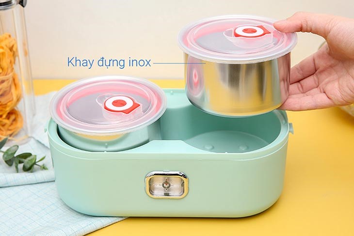 Hộp cơm điện Mishio MK-317 có dung tích tổng 1 lít nhỏ gọn, tiện mang theo khi đi làm, đi học, picnic,...