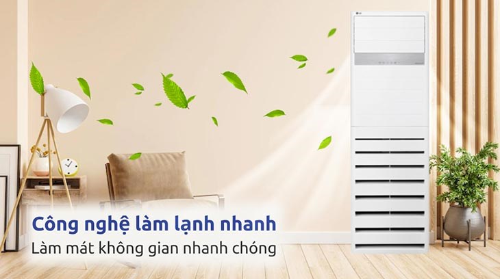 Điều hòa tủ đứng LG Inverter 46500 BTU ZPNQ48LT3A0 (3 Pha) trang bị công nghệ làm lạnh nhanh giúp không gian phòng được làm mát nhanh chóng