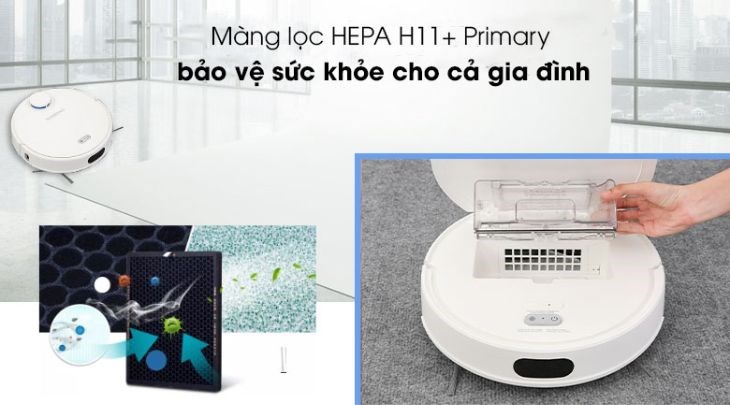 Robot hút bụi lau nhà Shimono ZK902 sở hữu màng lọc HEPA H11+ Primary, giúp bảo vệ sức khỏe cho cả gia đình
