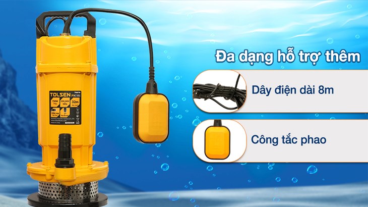 Máy bơm chìm Tolsen 79979 750W hỗ trợ các tiện ích thông minh, hỗ trợ quá trình sử dụng máy
