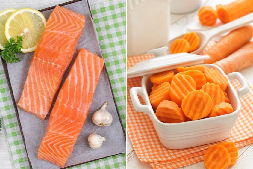 Món ăn dặm từ cá hồi và cà rốt cho bé
