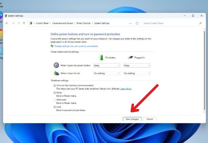 Chọn Save changes để hoàn tất