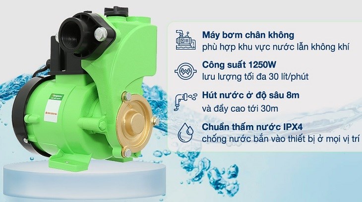 Máy bơm nước chân không Kangaroo KGWP125 125W được trang bị nhiều tiện ích tiện lợi, đảm bảo an toàn khi sử dụng