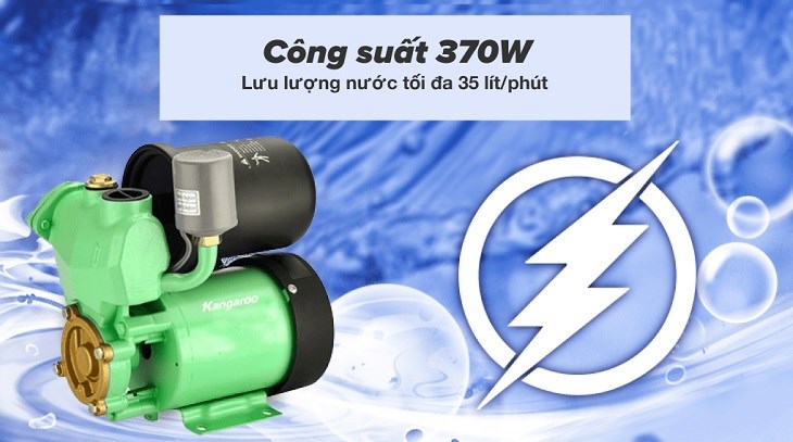 Máy bơm nước tăng áp Kangaroo KGWP370A 370W có công suất 370W hỗ trợ hút nước mạnh mẽ, đặc biệt là những khu vực nhà cao tầng