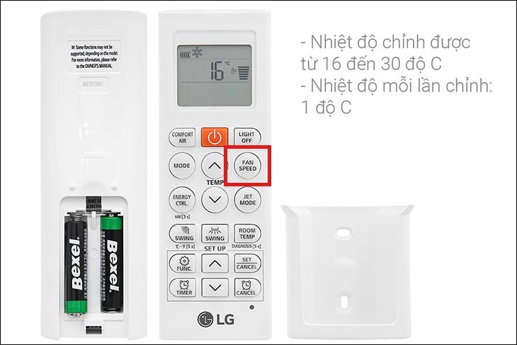 Nhấn nút FAN SPEED trên remote máy lạnh LG Inverter 1.5 HP V13API1 để chỉnh tốc độ quạt