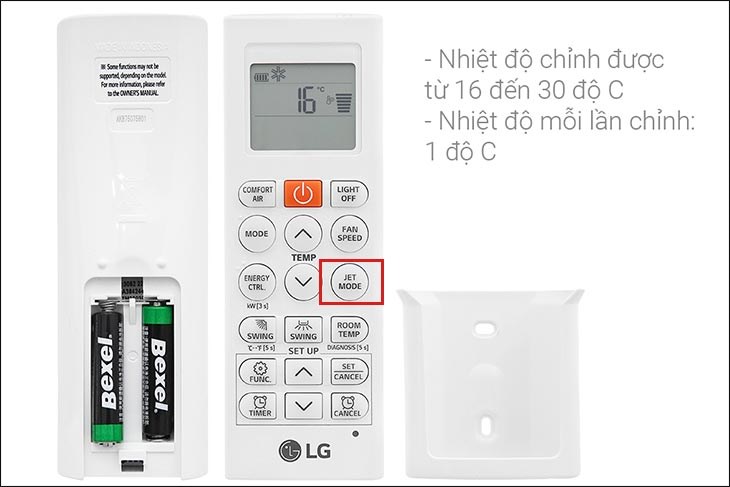 Nhấn nút JET MODE trên remote máy lạnh 2 chiều LG Inverter 1 HP B10END1 để điều chỉnh luồng gió dễ chịu