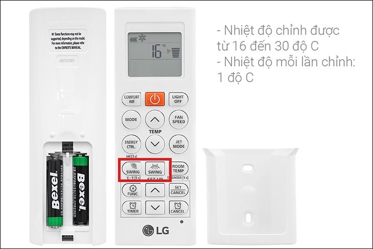 Nhấn nút Swing trên remote máy lạnh LG Inverter 1.5 HP V13WIN để chỉnh hướng gió