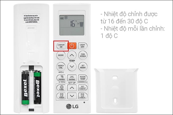 Nhấn nút COMFORT AIR trên remote máy lạnh LG Inverter 2 HP V18WIN để điều chỉnh luồng gió dễ chịu