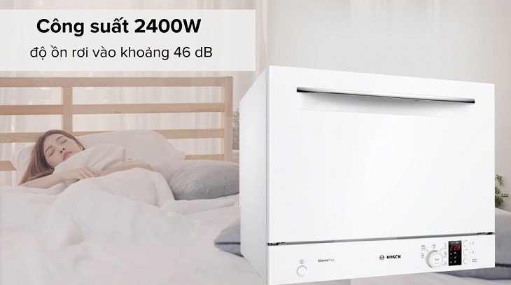 Máy rửa chén mini Bosch SKS62E32EU cho tốc độ rửa chén bát nhanh chóng với công suất hoạt động mạnh mẽ 2400W