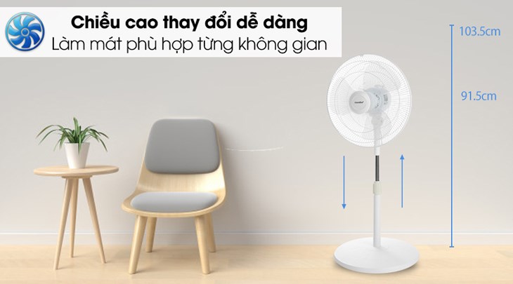 Bạn có thể tùy chỉnh chiều cao thân quạt lửng Comfee CF-FF4019VFW từ 91.5 - 103.5cm linh hoạt theo nhu cầu sử dụng Bạn có thể tùy chỉnh chiều cao thân quạt lửng Comfee CF-FF4019VFW từ 91.5 - 103.5cm linh hoạt theo nhu cầu sử dụng