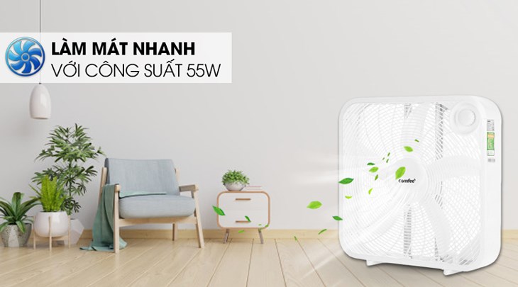 Quạt hộp Comfee CF-BF5016VH hoạt động với công suất 55W, giúp làm mát bầu không gian phòng một cách nhanh chóng Quạt hộp Comfee CF-BF5016VH hoạt động với công suất 55W, giúp làm mát bầu không gian phòng một cách nhanh chóng
