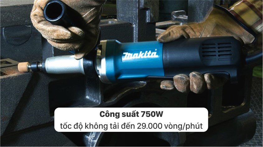 Máy mài khuôn Makita GD0801C 8 mm sở hữu công suất 750W cho tốc độ không tải lên đến 29.000 vòng/phút