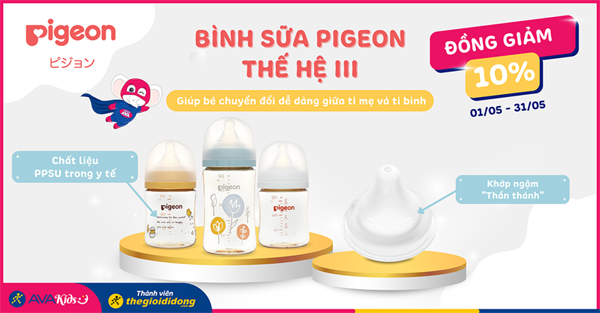 Bình sữa Pigeon thế hệ 3 giúp bé chuyển đổi dễ dàng giữa ti mẹ và ti bình đã có mặt tại AVAKids