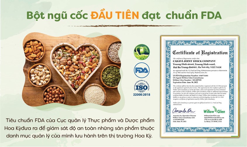 Đạt chứng chỉ FDA với Cục quản lý Thực phẩm và Dược phẩm Hoa Kỳ 