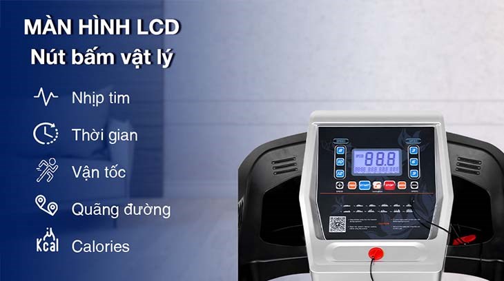 Máy Chạy Bộ Airbike Sport T800 sử dụng màn hình LCD giúp người dùng dễ dàng theo các chỉ số trong lúc luyện tập