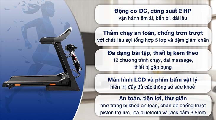 Máy Chạy Bộ Airbike Sport T800 sở hữu 12 chương trình chạy giúp người dùng dễ dàng lựa chọn chương trình phù hợp