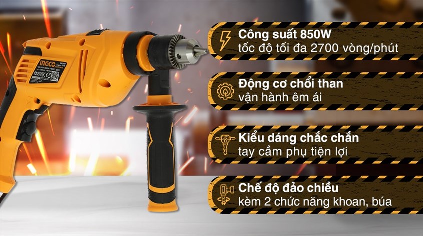 Máy khoan động lực điện Ingco ID8508E 850W có giá chỉ 690.000 đồng (cập nhật tháng 5/2023)